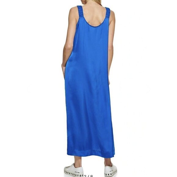 NWT DKNY Silky Satin Maxi Dress SMALL blue Sleeveless V-Neck soft - Picture 7 of 14